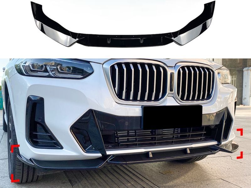 Губа накладка переднего бампера M Performance X3 G01/X4 G02 LCI 2022-2024, ABS пластик цвет черный глянец 1034 фото