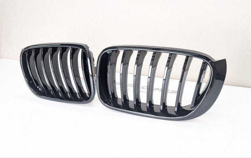 Решетка радиатора ноздри BMW X3 F25 X4 F26 Одинарные Чёрный глянец (2014-2017)  1012 фото