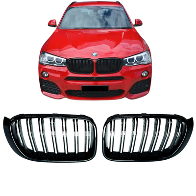 Решітки радіатора комплект BMW X3 F25 та X4 F26 2014&ndash;2017 чорний глянець подвійні ламелі 1013 фото